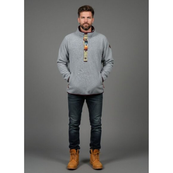 Burton Gray Fleece Pullover Colorful Button Placket Sherpa Jacket Men's Large - Picture 11 of 15